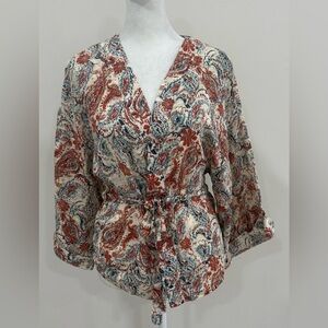 Cuesta Blanca 3/4 Sleeve Floral Print Kimono Blouse Size 44/46 L NWT